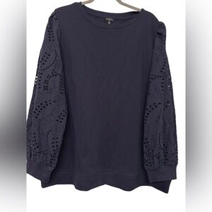 Talbots Plus Eyelet Sleeve Crewneck 2X